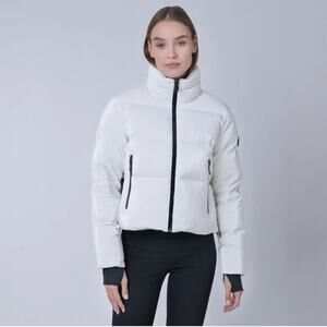 $395 The Recycled Planet Evo Metallic Puffer Ski Jacket Coat Women's Large White